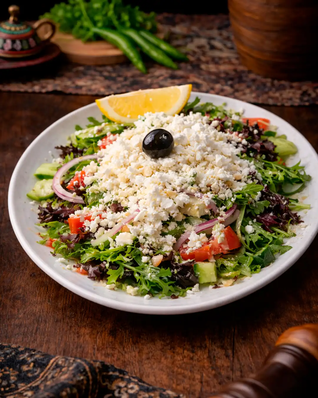 Caesar Salad: Romaine lettuce, parmesan, and croutons in Caesar dressing.